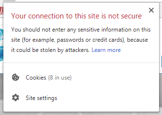 Popup in Chrome browser - not secure!